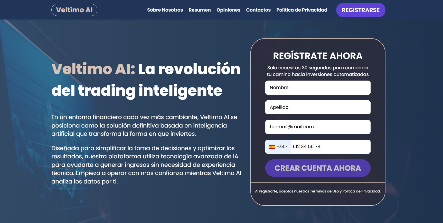 Veltimo AI plataforma criptomonedas España
